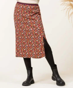 Jupe Mi-longue JASA - Imprimé Rose Exclusif et Fente Frontale