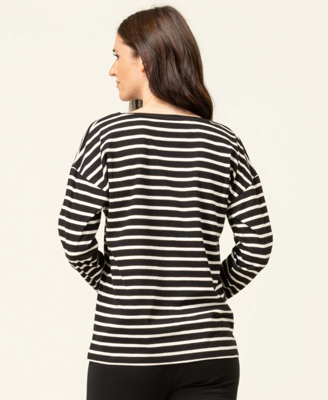 T-shirt Rayé Noir Femme Manches Longues avec Détails Lurex Doré 7 T-shirt Rayé Noir Femme Manches Longues avec Détails Lurex Doré – Image 5