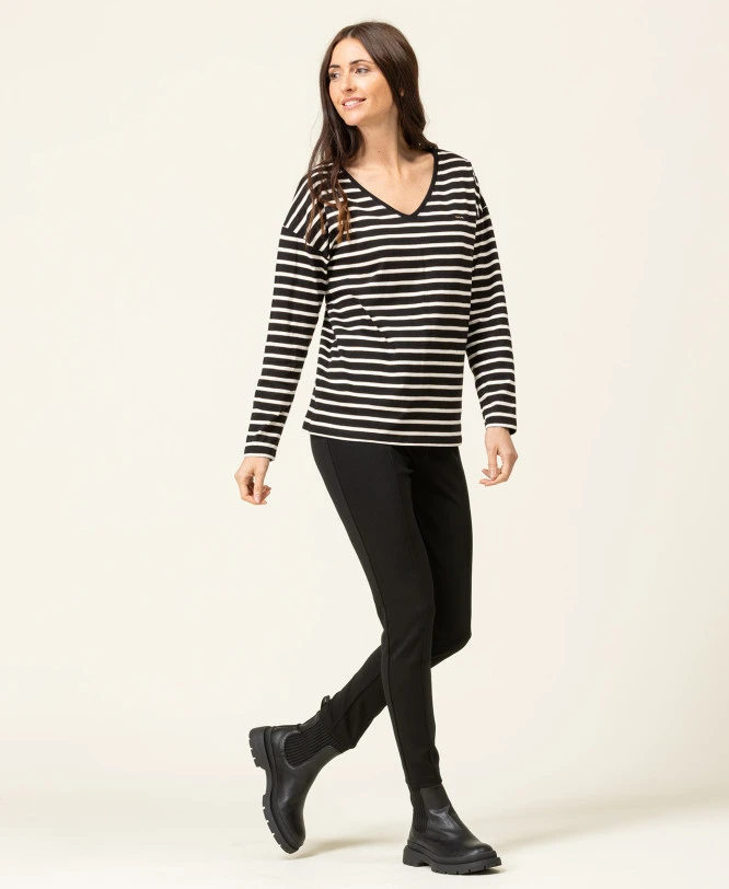 T-shirt Rayé Noir Femme Manches Longues avec Détails Lurex Doré 6 T-shirt Rayé Noir Femme Manches Longues avec Détails Lurex Doré – Image 4