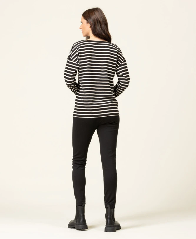 T-shirt Rayé Noir Femme Manches Longues avec Détails Lurex Doré 8 T-shirt Rayé Noir Femme Manches Longues avec Détails Lurex Doré – Image 6