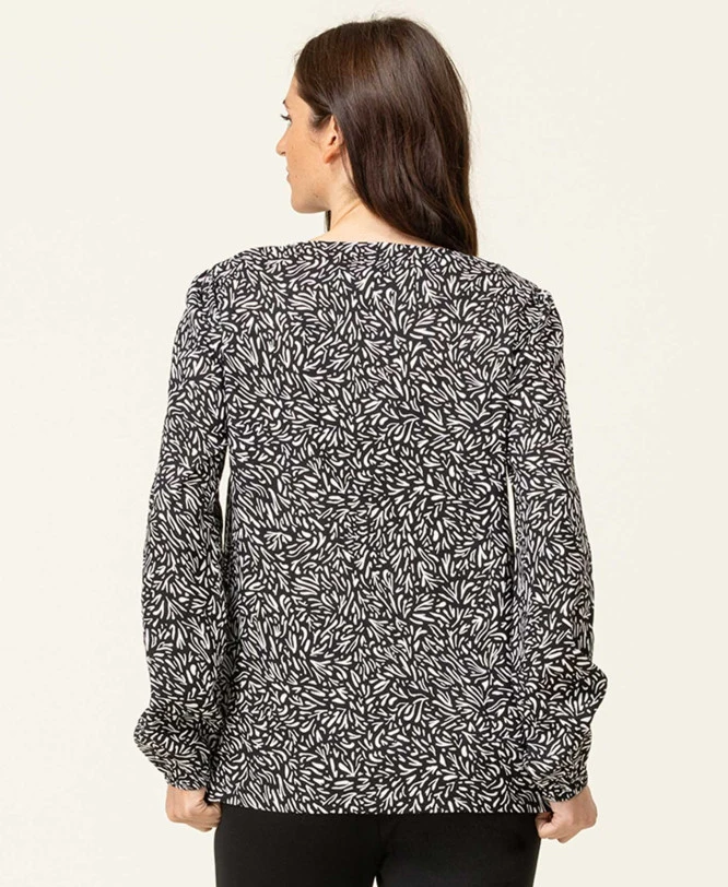 Blouse Fluide en Viscose à Imprimé Floral Noir et Détails Lurex 4 Blouse Fluide en Viscose à Imprimé Floral Noir et Détails Lurex – Image 2