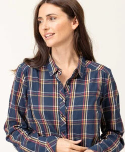 Chemise à Carreaux Femme en Flanelle Douce - Coupe Ajustée avec Lurex -Terredemarins prod 8068 chemise chemisier ml carreaux indigo celosie 666x812 fc7ea0111e0b
