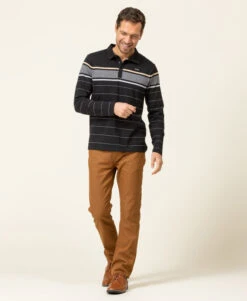 Polo Homme Manches Longues Noir avec Détails Marins et Col Contrasté -Terredemarins prod 8155 polo ml fond noir raye sable oplari 666x812 fc7ea0111e0b