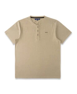 T-shirt Homme Manches Courtes Col Tunisien Beige Sable