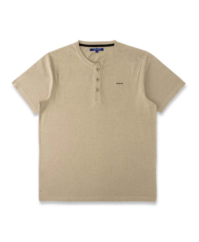 T-shirt Homme Manches Courtes Col Tunisien Beige Sable 3 T-shirt Homme Manches Courtes Col Tunisien Beige Sable