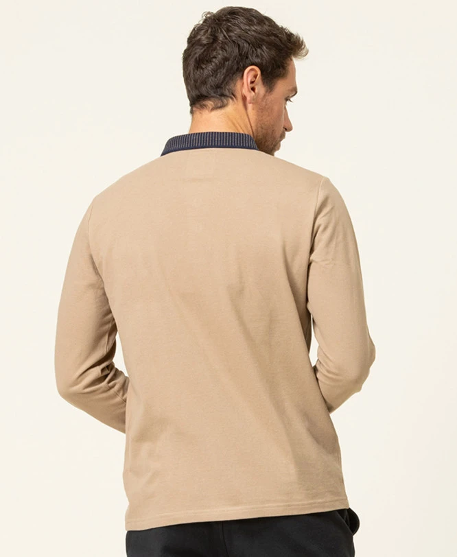 Polo Homme Manches Longues Beige en Maille Piquée Élégant 4 Polo Homme Manches Longues Beige en Maille Piquée Élégant – Image 2
