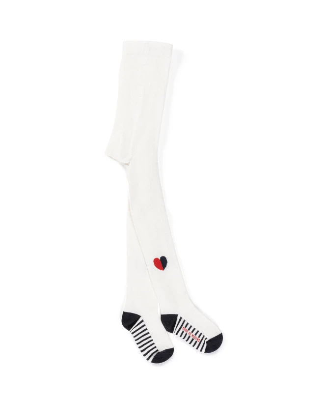 Collant en Tricot Blanc Cassé pour Fille avec Motif Cœur 3 Collant en Tricot Blanc Cassé pour Fille avec Motif Cœur