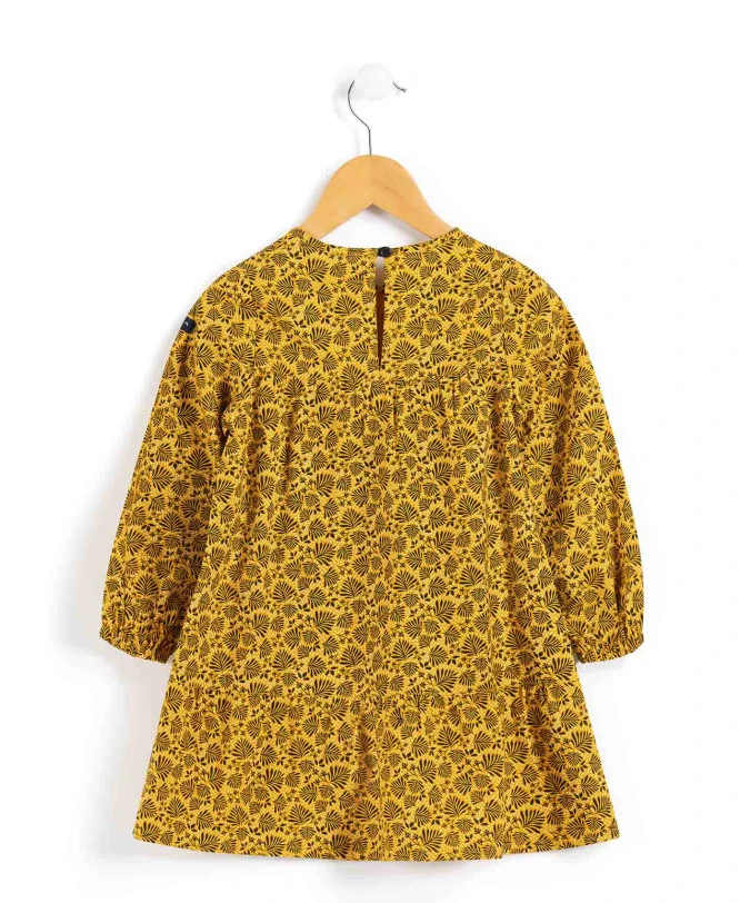 Robe Jaune Fille Manches Longues en Flanelle - Style Ocre Éclatant 5 Robe Jaune Fille Manches Longues en Flanelle - Style Ocre Éclatant – Image 3