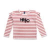 Girls' Striped Long-Sleeve Tee with Elegant Ruffles and Embroidery