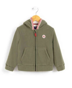Veste Polaire Kaki à Capuche pour Garçon avec Doublure Sherpa