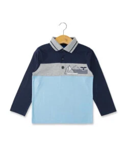 Polo Manches Longues Bicolore Bleu Glacier pour Garçon