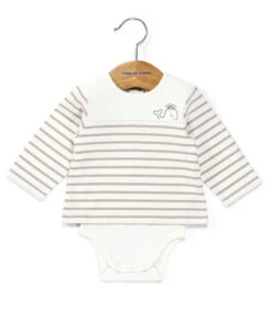 Body Bébé Rayé Style Marinière Beige - Coton Doux et Pratique