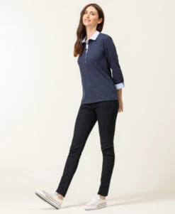 Polo Femme Manches 3/4 Terre de Marins - Bleu Marine -Terredemarins prod 8556 polo m3 4 bleu indigo obole 666x812 fc7ea0111e0b