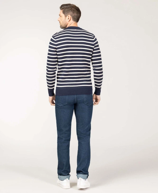 Pull Marin Indigo Homme à Rayures et Boutons Épaule 6 Pull Marin Indigo Homme à Rayures et Boutons Épaule – Image 4
