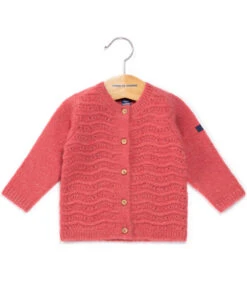 Gilet Tricot Bébé Fille Rose Foncé avec Boutons Effet Bois