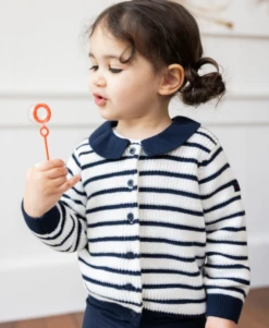 Gilet Rayé Chic avec Col Claudine pour Bébé Fille