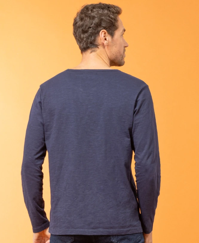 T-shirt Homme Manches Longues à Col Tunisien - Bleu Marine Chic 4 T-shirt Homme Manches Longues à Col Tunisien - Bleu Marine Chic – Image 2