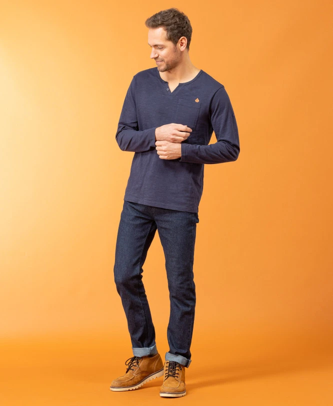 T-shirt Homme Manches Longues à Col Tunisien - Bleu Marine Chic 6 T-shirt Homme Manches Longues à Col Tunisien - Bleu Marine Chic – Image 4