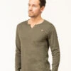 Men's Khaki Long Sleeve Henley T-Shirt - Textured Slub Knit Casual Top -Terredemarins prod 8785 tee shirt ml kaki tatori 666x812 fc7ea0111e0b
