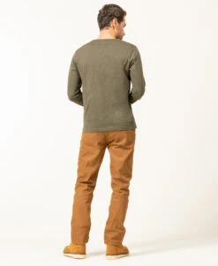 Men's Khaki Long Sleeve Henley T-Shirt - Textured Slub Knit Casual Top -Terredemarins prod 8789 tee shirt ml kaki tatori 666x812 fc7ea0111e0b