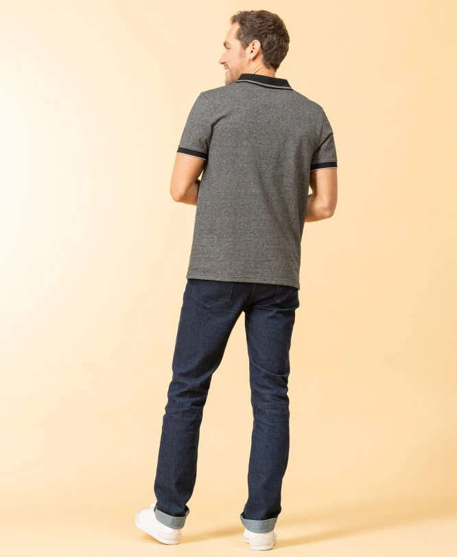 Polo Homme Gris Chiné - Style Casual Chic & Jersey Micro Jacquard 7 Polo Homme Gris Chiné - Style Casual Chic & Jersey Micro Jacquard – Image 5