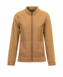 Veste Matelassée Femme Camel avec Manches en Polaire et Intérieur Micro-polaire