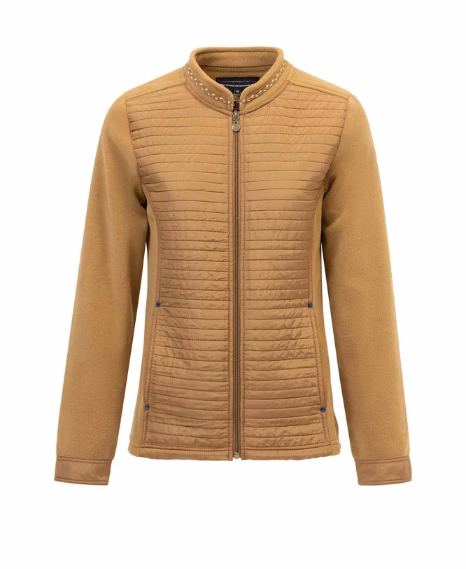 Veste Matelassée Femme Camel avec Manches en Polaire et Intérieur Micro-polaire