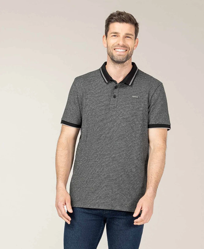 Polo Homme Gris Chiné - Style Casual Chic & Jersey Micro Jacquard 3 Polo Homme Gris Chiné - Style Casual Chic & Jersey Micro Jacquard
