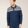 Polo Homme Manches Longues Bleu Marine avec Détails Jacquard