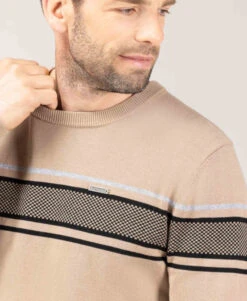 Pull Beige Homme Col Rond et Détails Jacquard Chic -Terredemarins prod 9076 pull sable kanen 666x812 fc7ea0111e0b