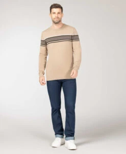 Pull Beige Homme Col Rond et Détails Jacquard Chic -Terredemarins prod 9077 pull sable kanen 666x812 fc7ea0111e0b