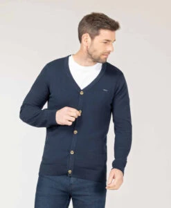 Gilet Bleu Marine Homme à Boutons - Cardigan Élégant en Tricot