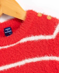 Pull Rayé Rouge Fraise pour Fille - Tricot Doux à Boutons -Terredemarins prod 9106 pull rouge fraise karina 666x812 fc7ea0111e0b
