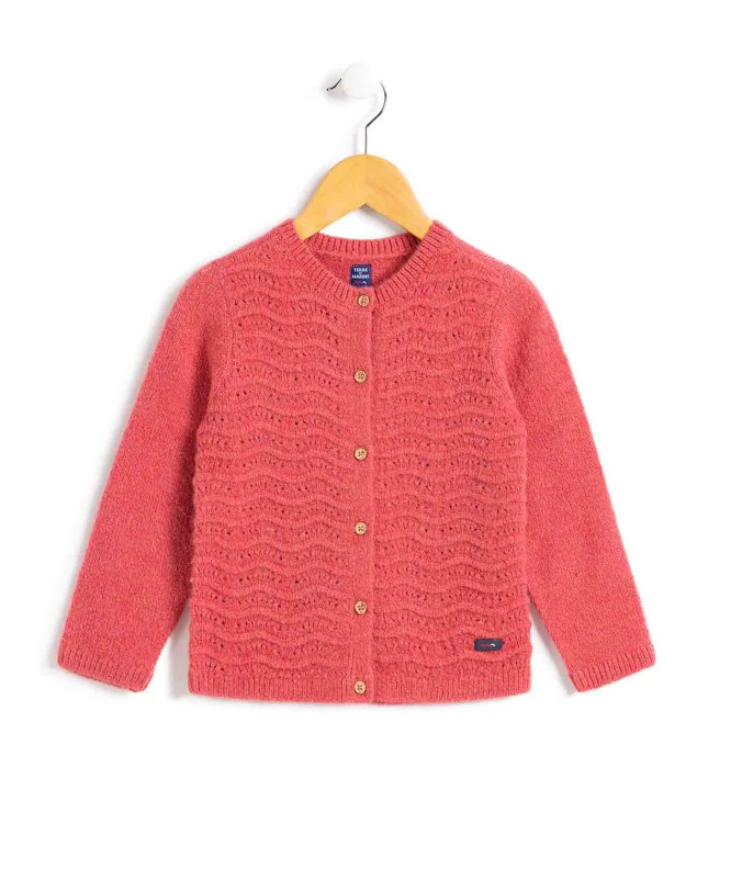 Gilet en Tricot Rose Foncé pour Fille avec Boutons Style Bois 3 Gilet en Tricot Rose Foncé pour Fille avec Boutons Style Bois