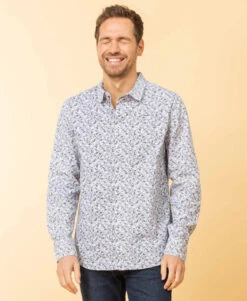 Chemise Blanche Homme à Imprimé Gris - Coupe Ajustée Élégante