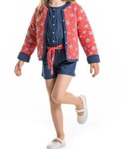 Combinaison Courte en Jean pour Fille avec Ceinture Multicolore