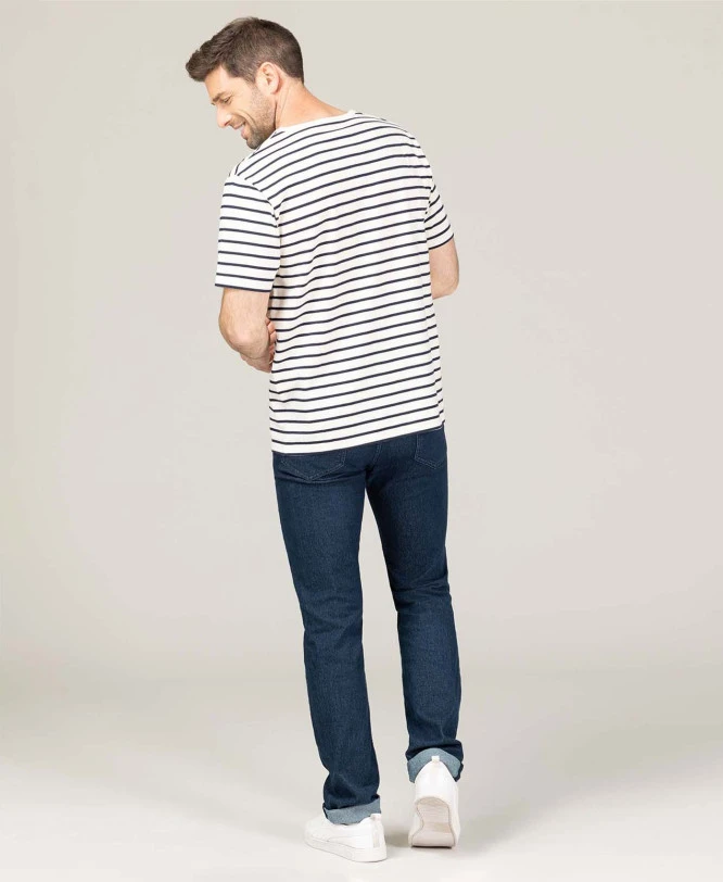 ECOHOK Marinière Homme à Manches Courtes - Style Marin Moderne Grège et Bleu 7 ECOHOK Marinière Homme à Manches Courtes - Style Marin Moderne Grège et Bleu – Image 5