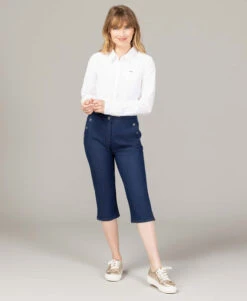 Corsaire Femme en Jean Clair - Pantalon 7/8ème avec Taille Réglable