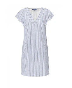 Robe Légère à Rayures Bleues et Col V pour Femme