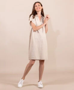 Robe en Lin Femme Grège - Coupe Fluide et Élégante