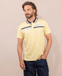 Oriol Polo Jaune à Bandes Contrastées et Rayures Homme