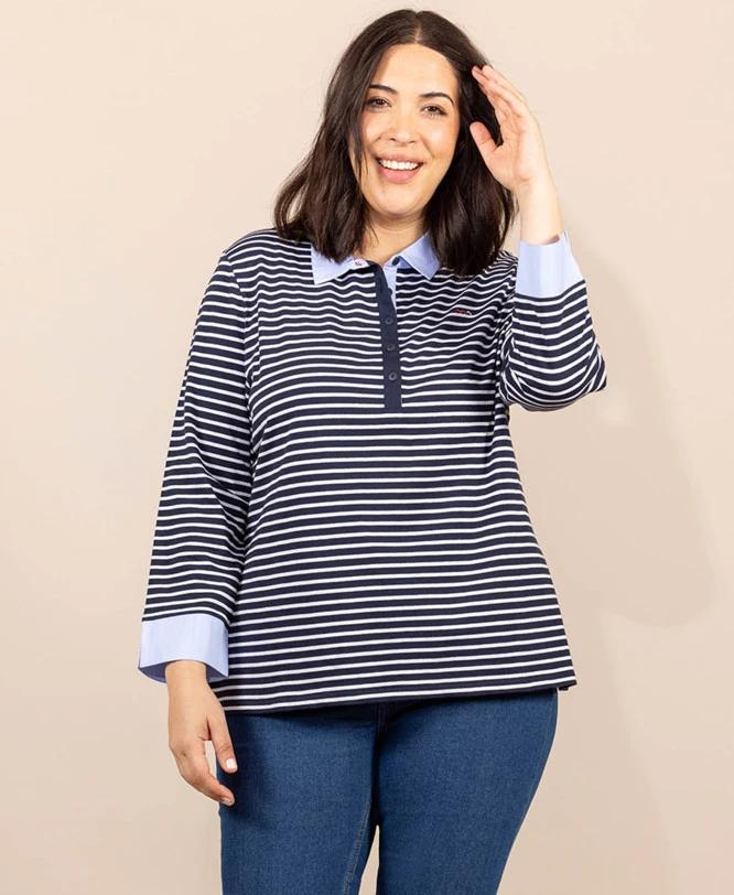 Polo Rayé Femme Manches Longues Bleu Marine - Style Chic et Décontracté 3 Polo Rayé Femme Manches Longues Bleu Marine - Style Chic et Décontracté