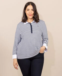 Polo Rayé Manches Longues Femme - Style Chic et Moderne