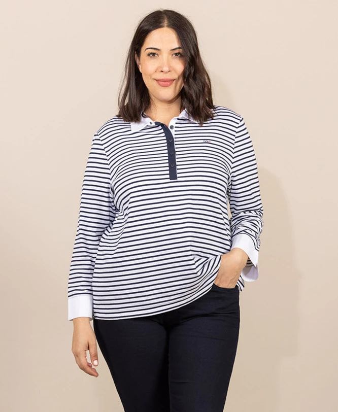 Polo Rayé Manches Longues Femme - Style Chic et Moderne 3 Polo Rayé Manches Longues Femme - Style Chic et Moderne