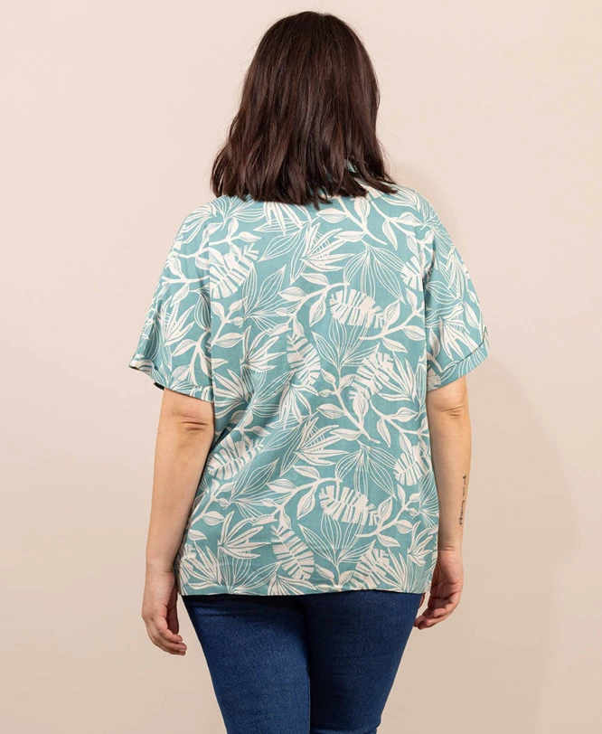 Chemisier Femme Manches Courtes Imprimé Floral Vert - Élégance Été 5 Chemisier Femme Manches Courtes Imprimé Floral Vert - Élégance Été – Image 3