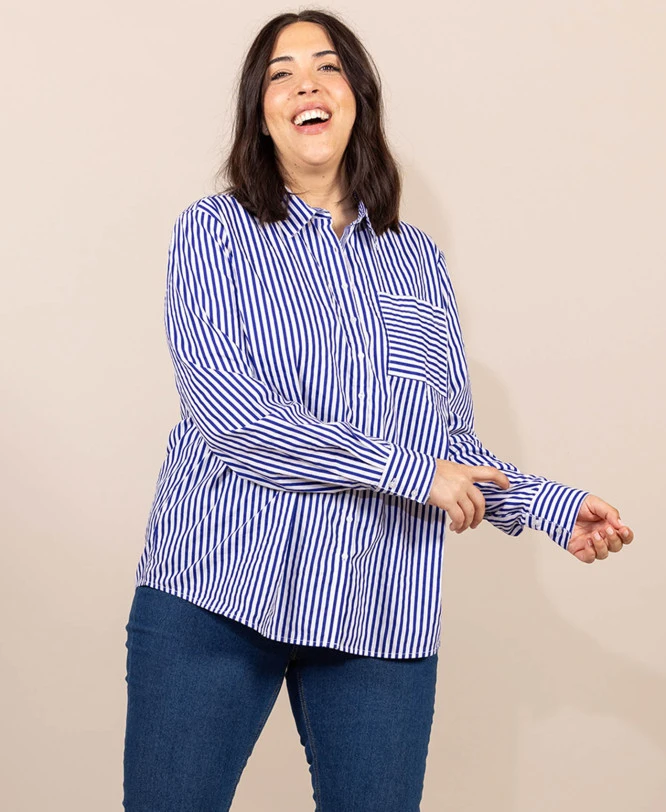 CLARIA Chemise Rayée en Popeline avec Poches Poitrine - Femme