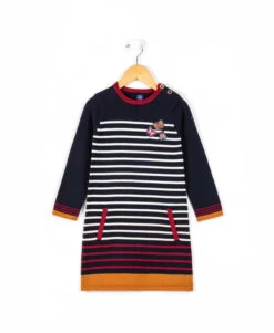 Girls' Indigo Striped Long-Sleeve Knit Dress - Boriane Collection