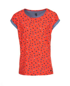 T-shirt en Coton Orange à Imprimé Bateaux Exclusif pour Femme