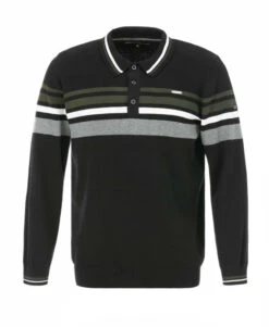 Pull Noir en Coton pour Homme à Col Polo et Rayures Élégantes