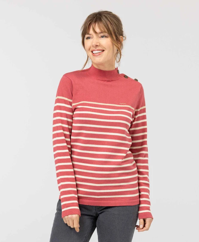 Pull Marin Femme Boricha - Marinière Rose Chic à Fil Doré